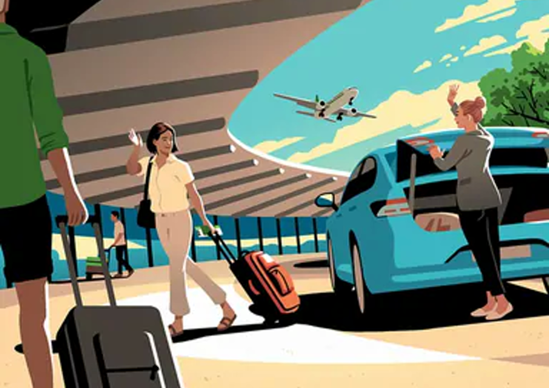 Airport pickup guide and wayfinding illustration